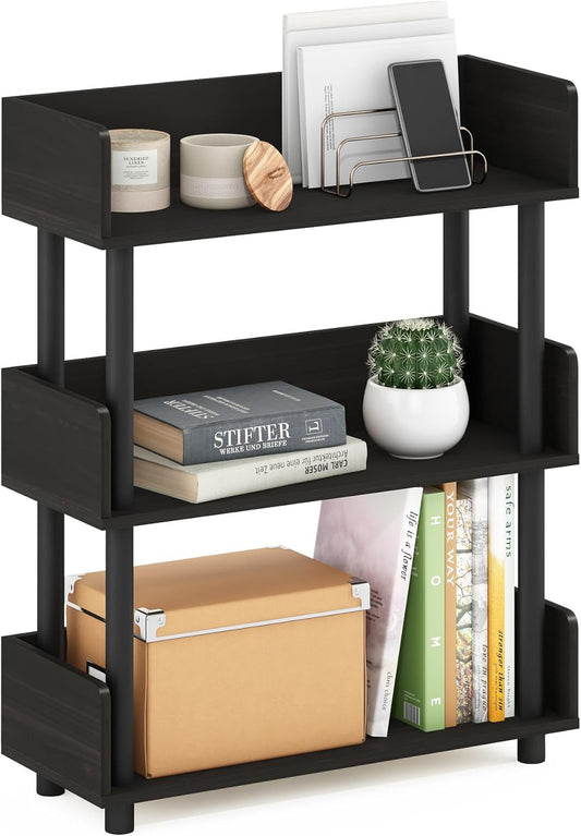 Furinno Turn-N-Tube 3-Tier Multipurposes Display Rack, Open Shelf Rack/Storage with Back & Side Panel, Espresso