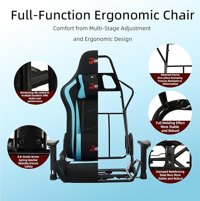Ergonomic Fabric Gaming Chair with Footrest and Lumbar Support Racing Office Chair Adult-Specific Computer Gaming Chair Wrinkle-Resistant.(1005-LightBlue)