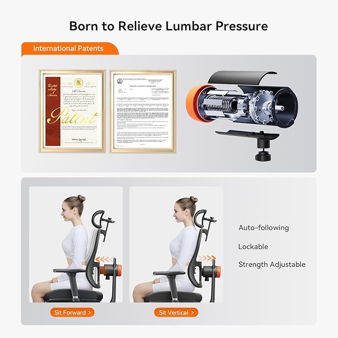 Newtral Ergonomic Home Office Chair-Office Desk Chair with Footrest, Auto-Following Backrest & Headrest, 4D Armrests, 96°-136° Recline (Black, with Laptop Table)