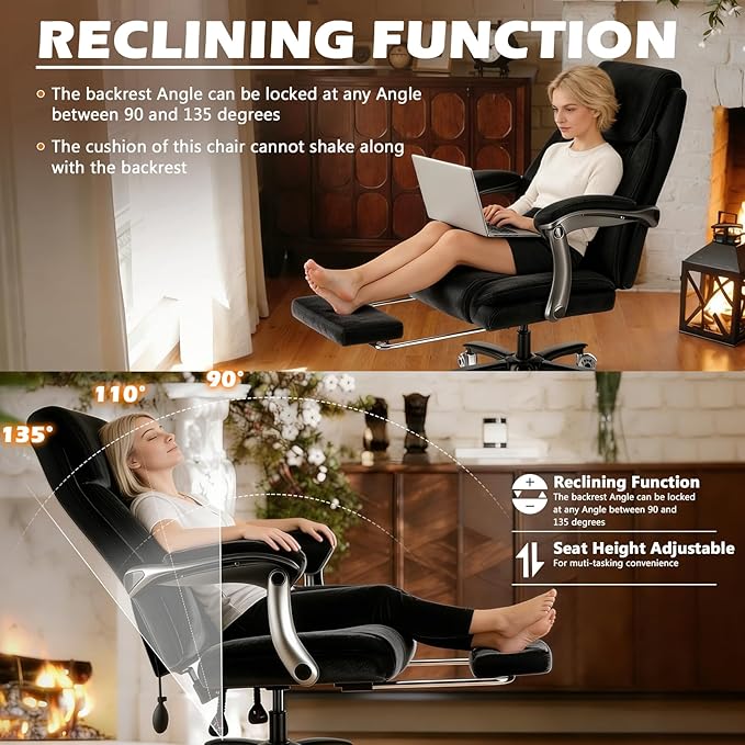 600LBS Reclining Heavy Duty Office Chair with 5D Flip Arms, Big and Tall Office Chair with Pocket Spring Cushion, Large High Back with Adjustable Lumbar Support,Dual Rubber Wheel