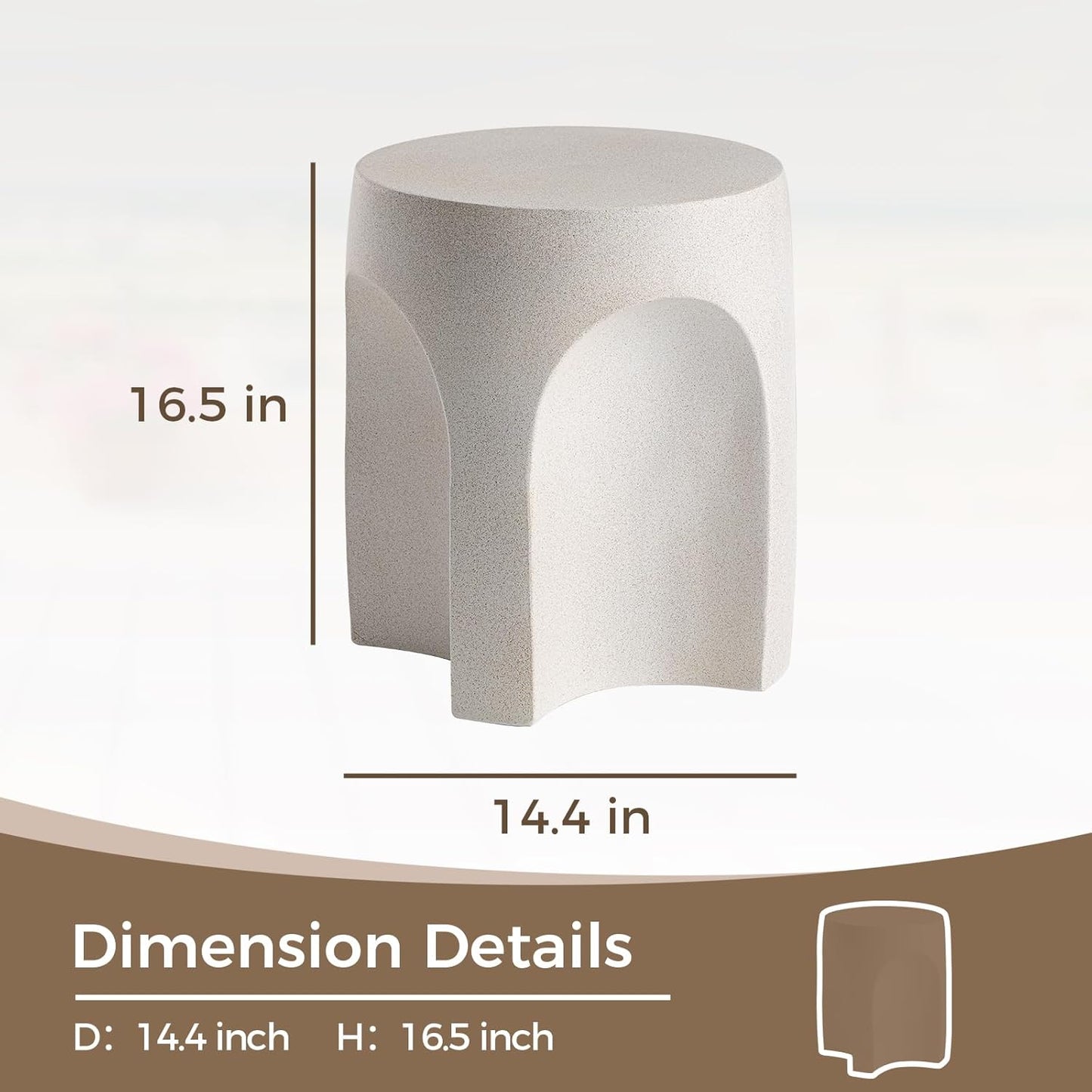 COSIEST Concrete Side Table Drum Shape,17''H Outdoor Side Table, Patio Accent Table Cement End Tables, Garden Decorative Stool, Plant Stand Drum Table, Spotted White