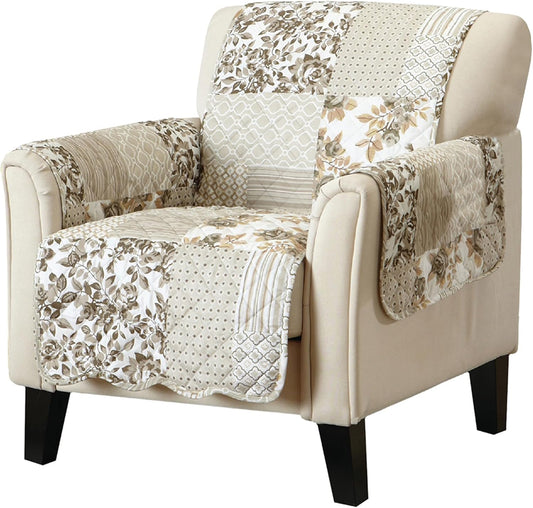 Great Bay Home Patchwork Scalloped Printed Furniture Protector Stain Resistant Chair Cover (Chair, Taupe)