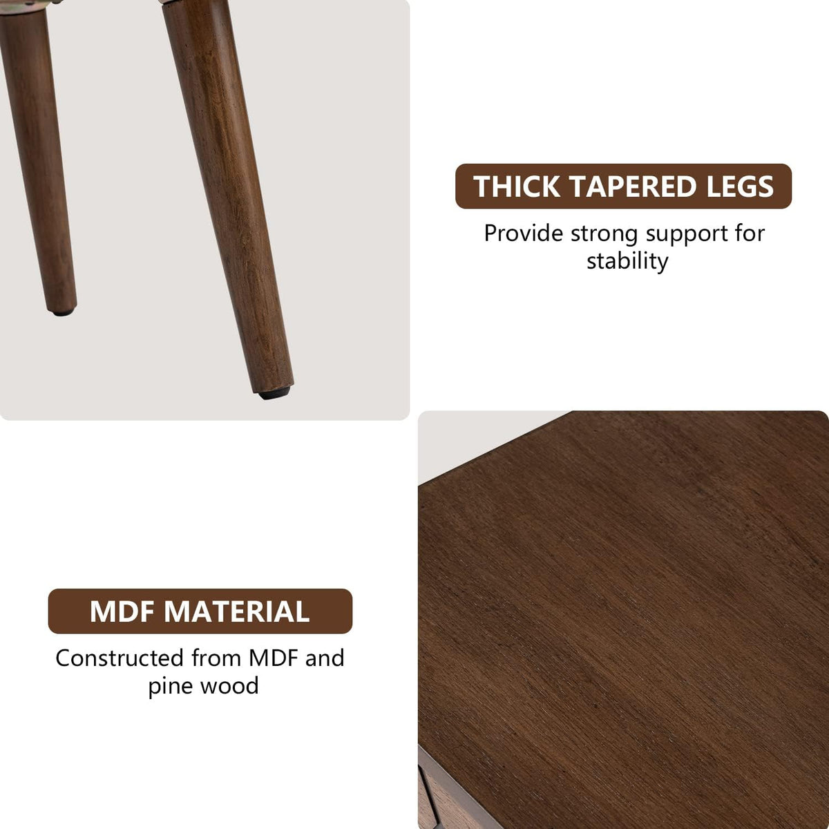 COSIEST Mid-Century Nightstand, Modern MDF Bedside Table, Accent Wood End Table with One Storage Drawer for Bedroom Living Room(Brown,2 Pieces)