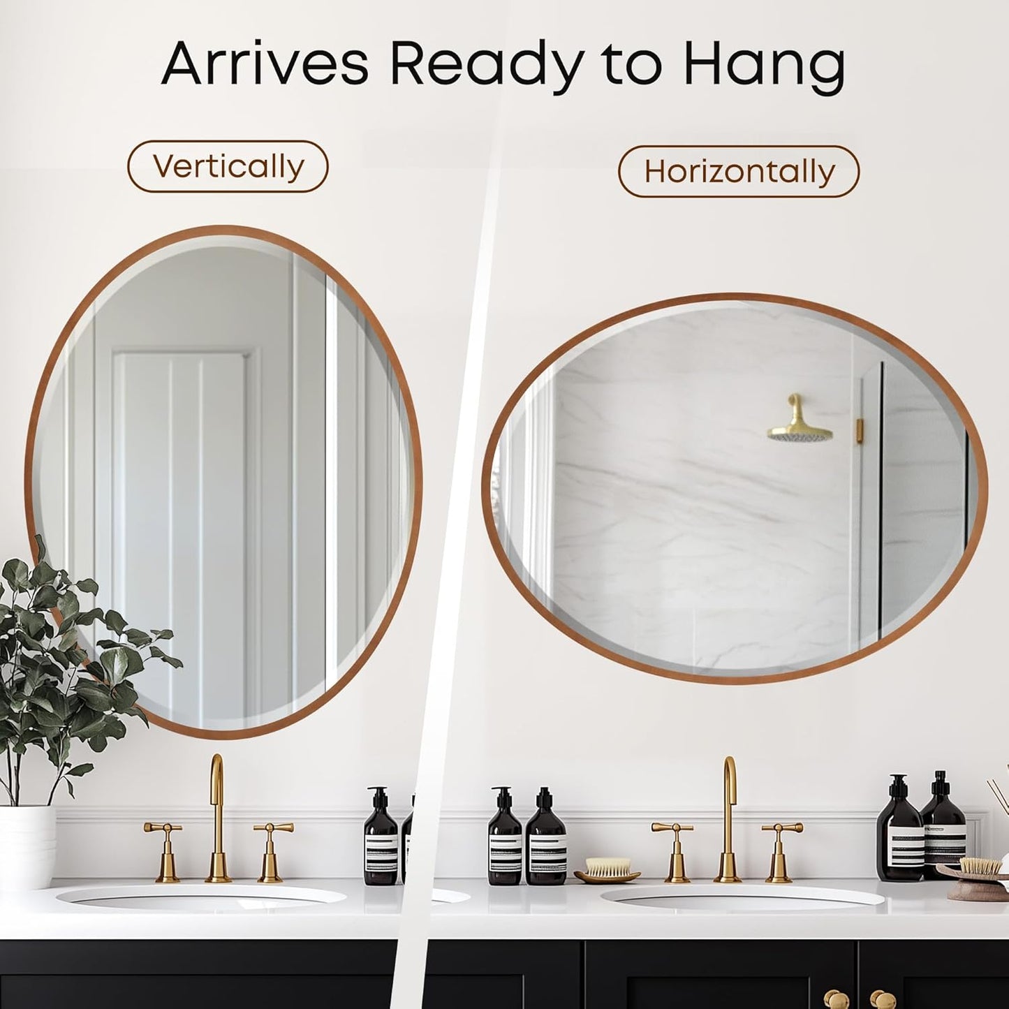 OVALCREST - Oval Wooden Beveled Wall Mirror for Home Decor, Bathroom, Vanity, Bedroom, Living Room, Hallway - London Style (Sunset Gold) 25.1 x 31.1