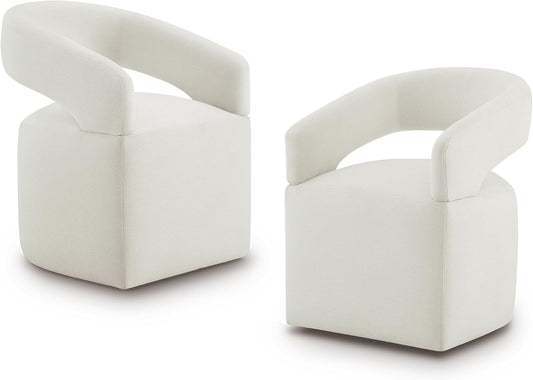 Upholstered Dining Chairs with Removable Casters Barrel Side Armchair with Rollers for Diningroom Bedroom Livingroom Reading Room, Ivory, 2PCS