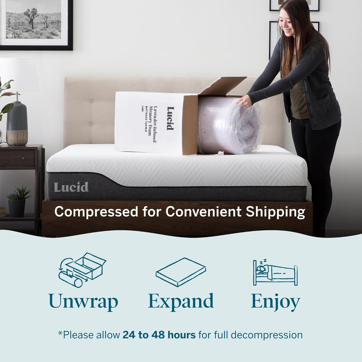 Lucid 4 Inch Lavender Infused Memory Foam Mattress Topper - Ventilated Design – Pressure Relieving Bed Topper - Mattress Pad – CertiPur Certified - Full Size