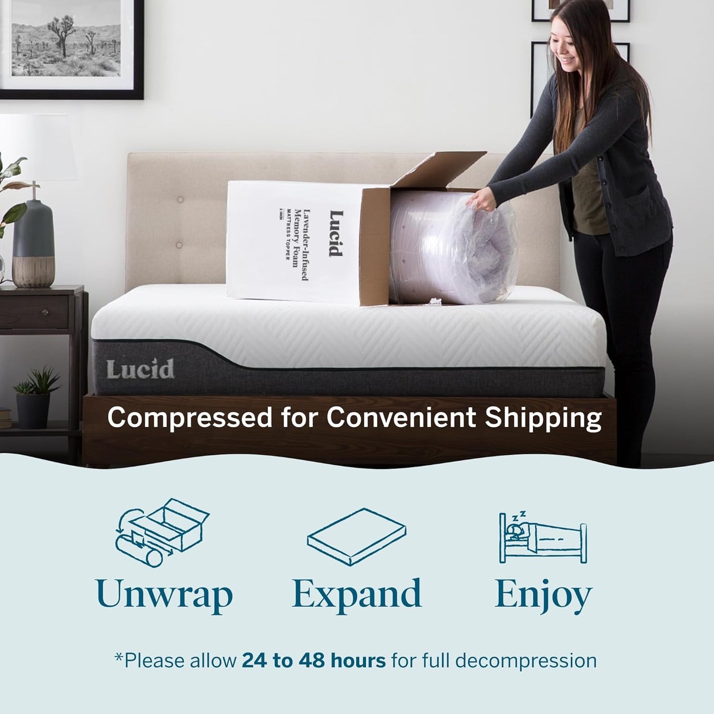 Lucid 3 Inch Lavender Infused Memory Foam Mattress Topper - Ventilated Design – Pressure Relieving Bed Topper - Mattress Pad – CertiPur Certified - Full Size