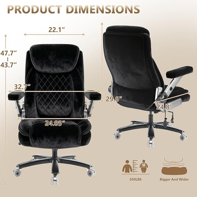 650LBS Fabric Heavy Duty Office Chair with 5D Flip Arms,Comfy Big and Tall Executive Office Desk Chair with Pocket Spring Cushion,High Back Computer Chair with Lumbar Support,Dual Rubber Wheel