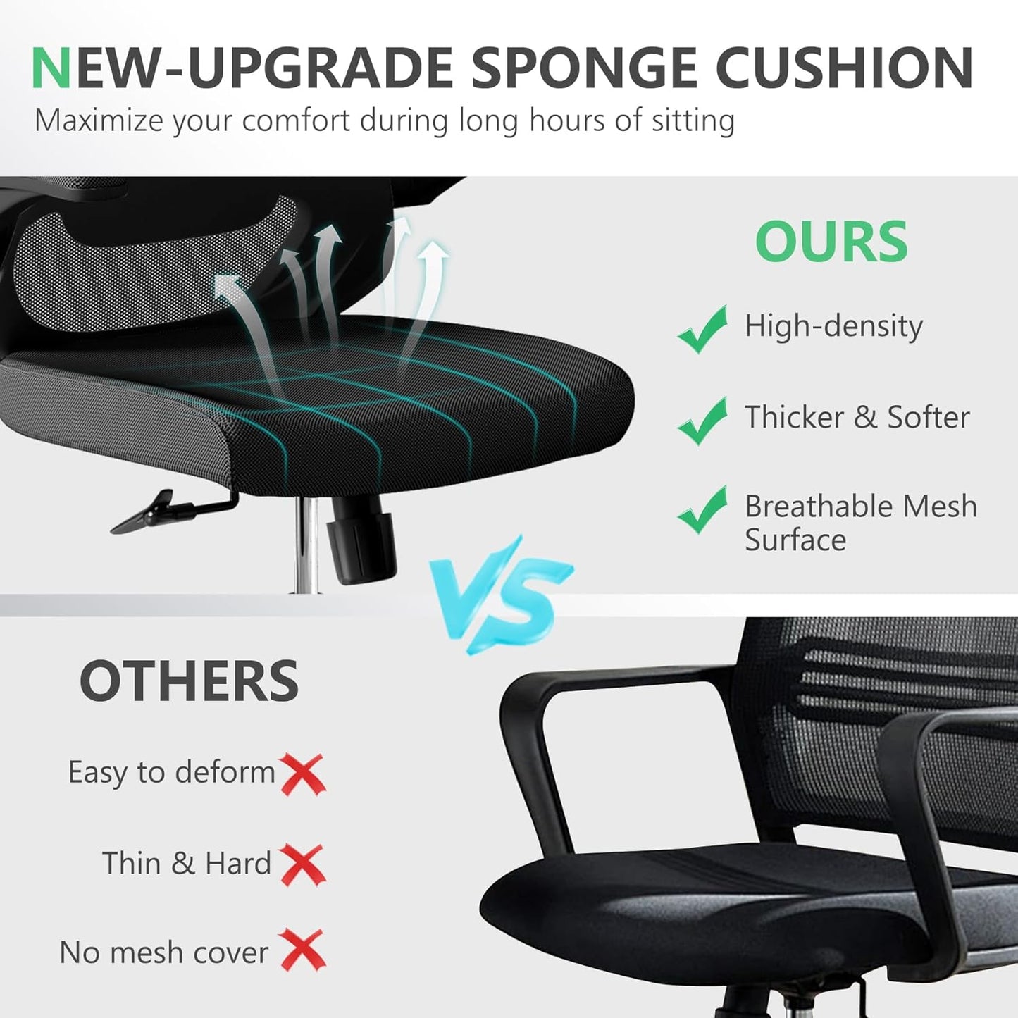 Executive Office Chair, Ergonomic Comfort Home Desk Chair, Mid Back Gaming Chair with Wheels, Adjustable Height, Lumbar Support, Flip-up Armrest with 350LBS Capacity