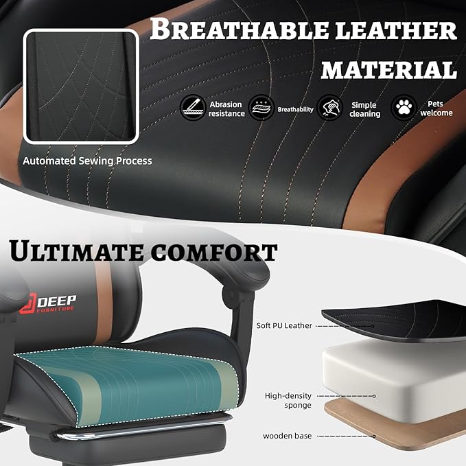 Gaming Chair E-Sports Gaming Chair Sports Car Driving Seat PU Material Moulded Sponge Comfortable and Safe MG (1001-Brown)