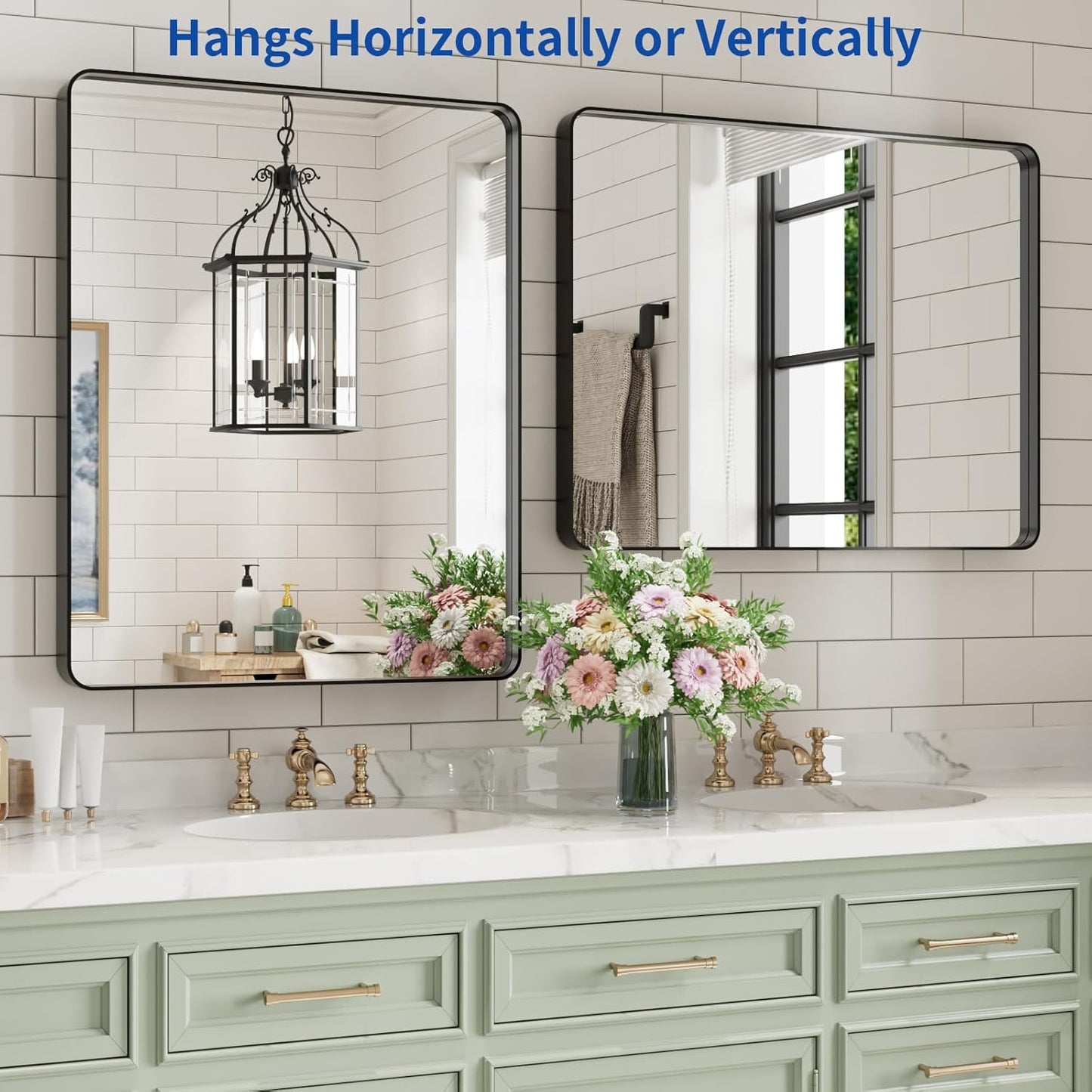 WEER Black Bathroom Mirror for Wall, 24X30 Inch Matte Black Mirror, Rectangular Black Metal Framed Vanity Mirror with Tempered Glass, Rounded Corner, Anti-Rust (Horizontal/Vertical)