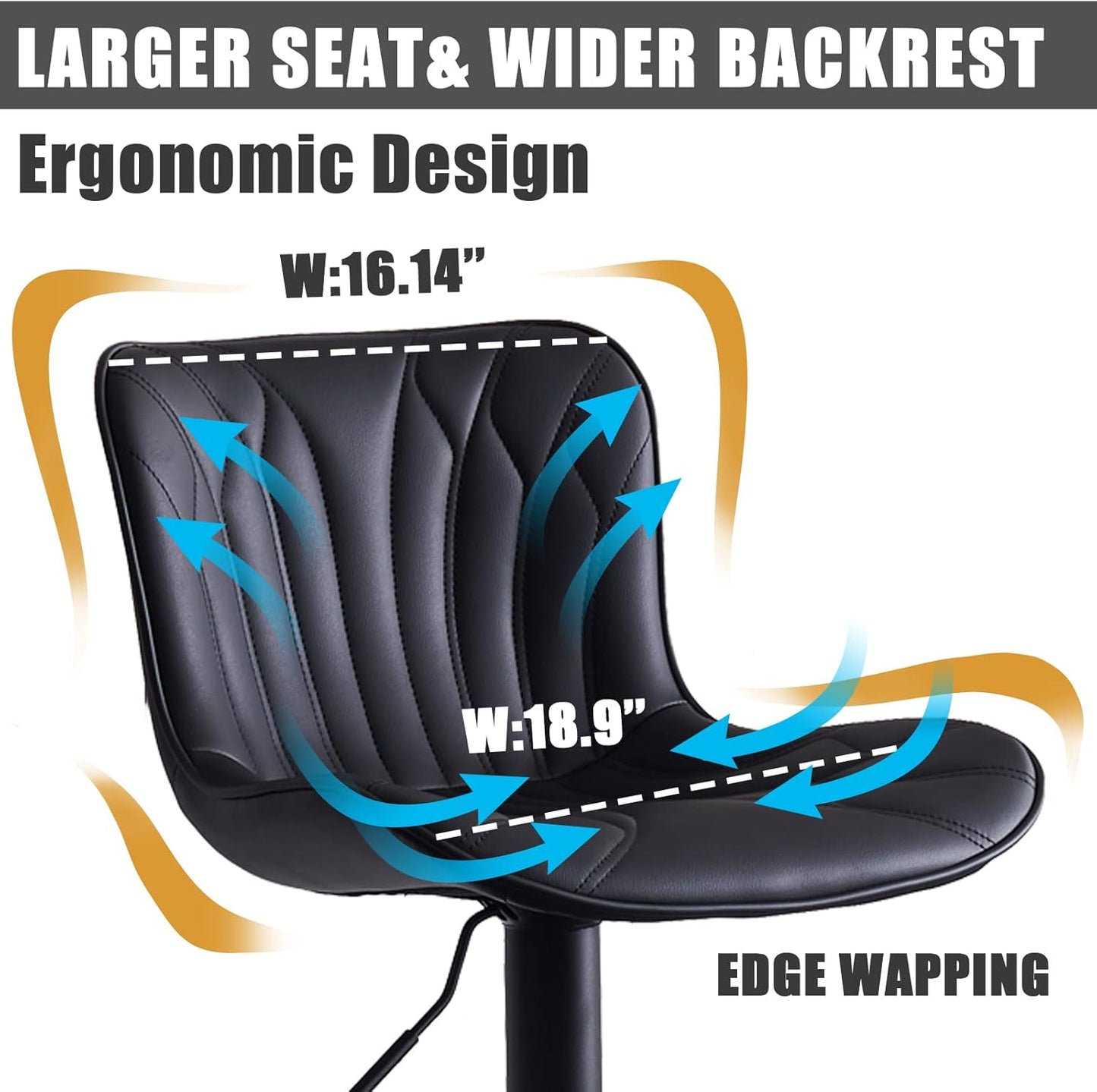 YOUNIKE Black Bar Stools Set of 6 Modern Swivel Counter Height Bar Chair with Back Adjustable Kitchen Island Faux Leather Padded Barstools taburetes de bar Breakfast sillas para barra de cocina 6PCS