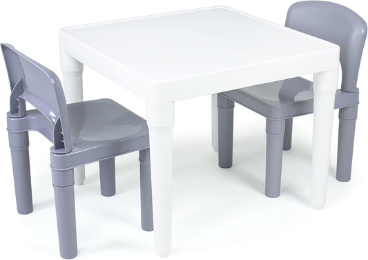 Humble Crew Kids Dry Erase Plastic Table and 2 Set, White Table & Grey Chairs, 20 x 20 x 17inches, 12 x 11 x 18 inches