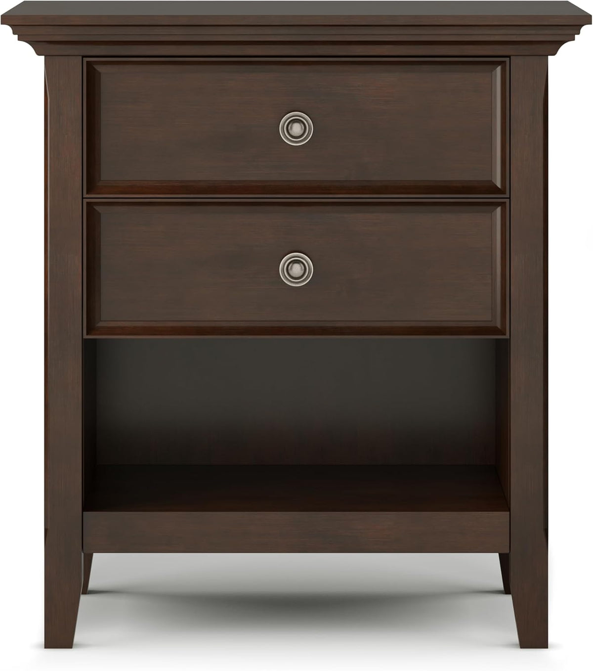 SIMPLIHOME Amherst Solid Wood 24 Inch Wide Traditional Bedside Nightstand Table in Russet Brown, for The Living Room and Bedroom