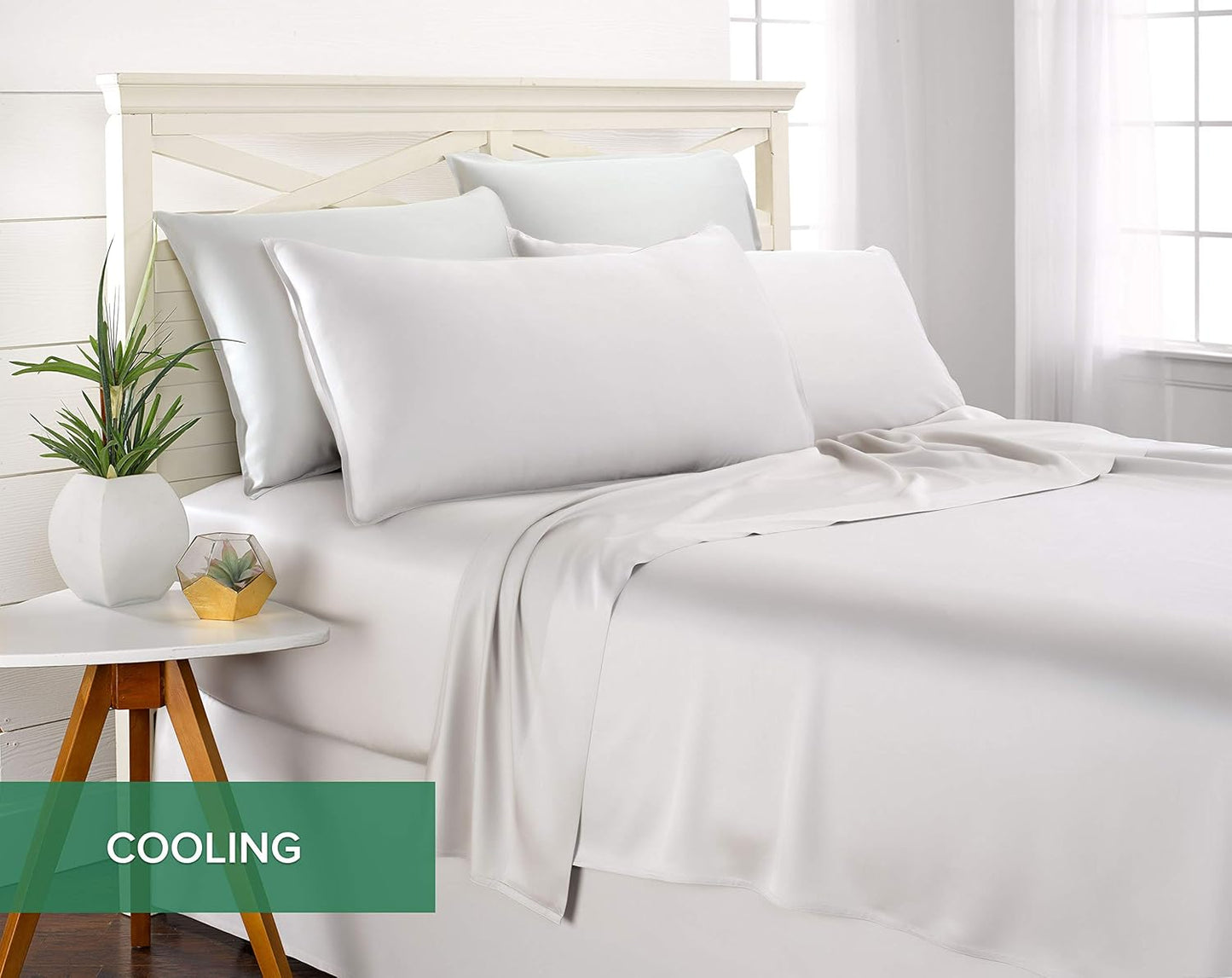 Full Sheets by Pure Bamboo, Genuine 100% Organic Viscose Derived from Bamboo Bed Sheet Set, Luxuriously Soft & Cooling, Double Stitching, Lifetime Quality Promise (Full, White)