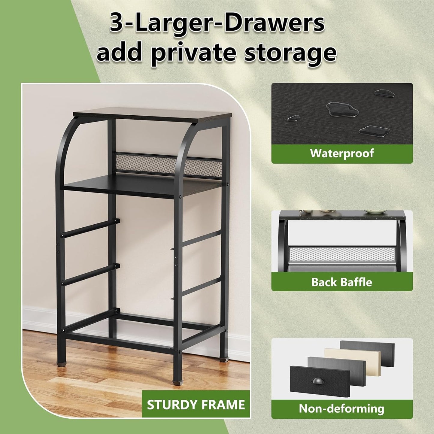 Night Stand Nightstand with Drawer Black Nightstands Storage Night Stands 3 Drawers Bedside Dressers Table Open Shelves Bed Side End Tables for Bedroom Living Room Furniture Small Table Fabric Cabinet
