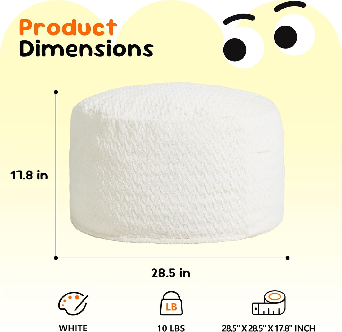 Hobestluk Bean Bag Chairs 2.5FT Bean Bag Chair with Memory Foam Filled & Chevron Plush Fur Cover Small Bean Bag Chairs for Playroom, Living Room, Bedroom (White)