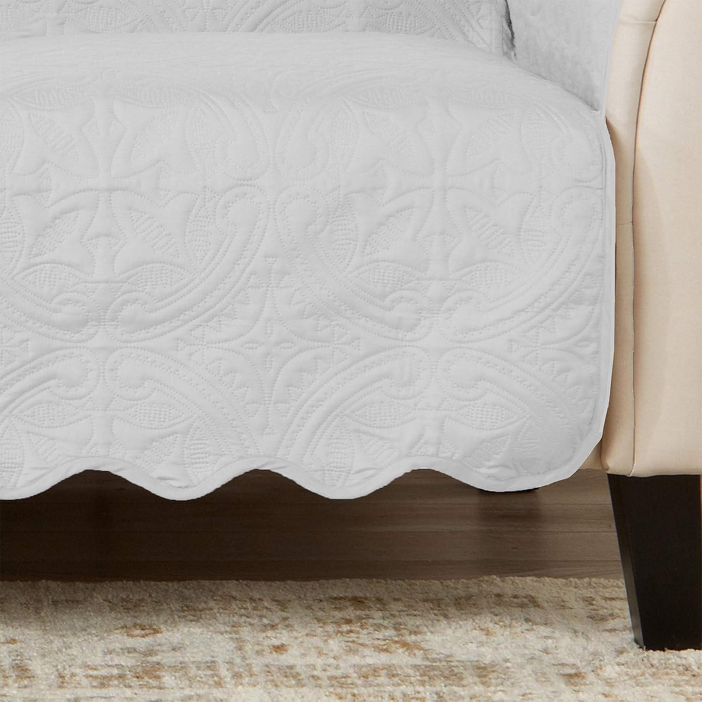 Great Bay Home Medallion Stitched Solid Furniture Protector Stain Resistant Durable Furniture Protector Elenor Collection (Chair, White/Sand)