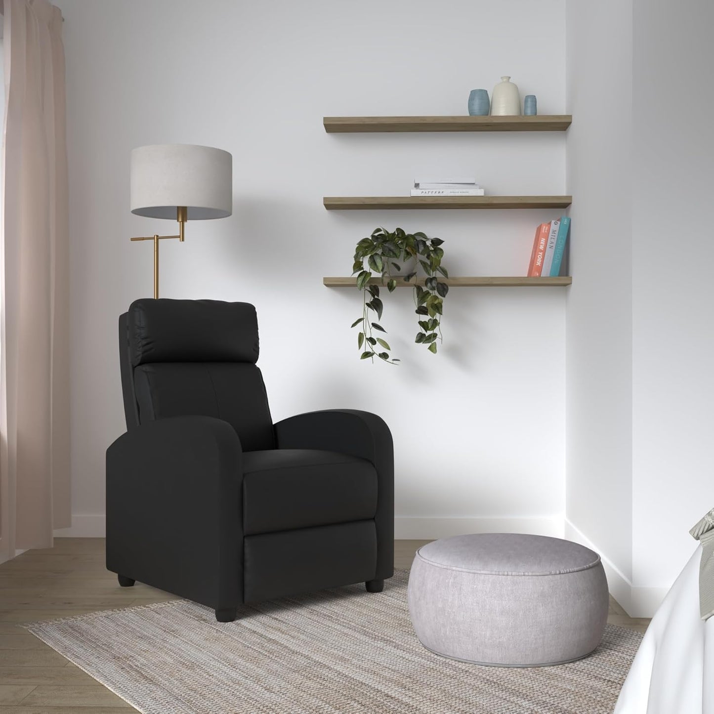 BestMassage | Recliner Chair | with 2 Point Massage Function | Black | with Lumbar Support, Adjustable Push Back, Wide Armrests, Footrest & Padded Seat | Easy Assembly | for Living Room, Home Theatre