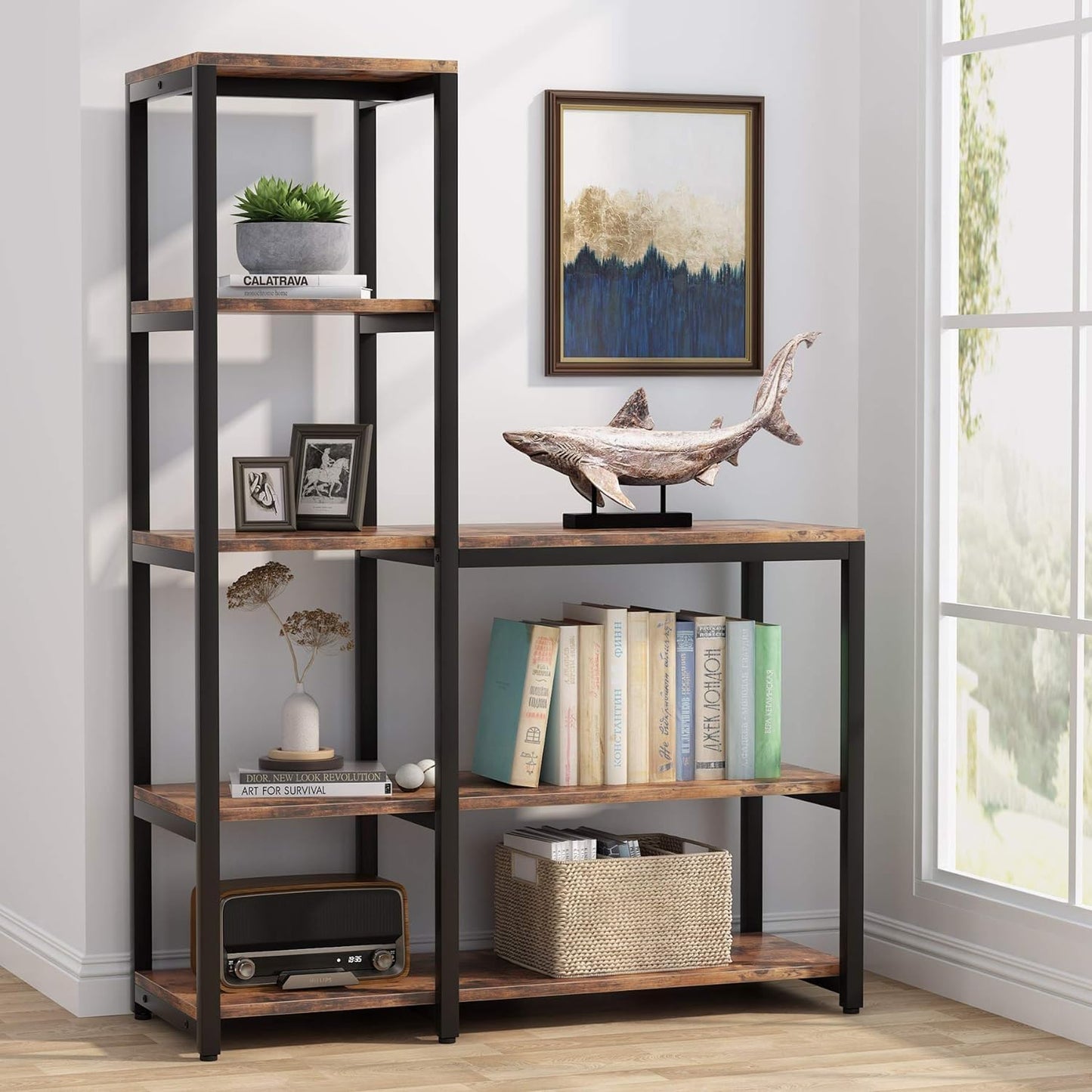 Tribesigns 5-Tier Bookshelf, Ladder Corner Bookshelves Etagere Bookcase, 8 Shelves Display Rack Storage Shelf for Living Room Home Office