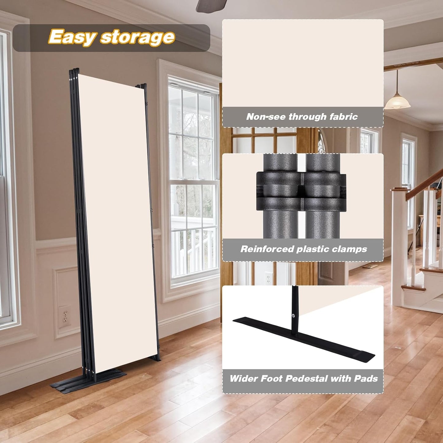 Room Divider, 4 Panel Folding Privacy Screens with Wider Support Feet, 6 Ft Portable Room Partition for Room Separator, 88" W X 71" H, Beige