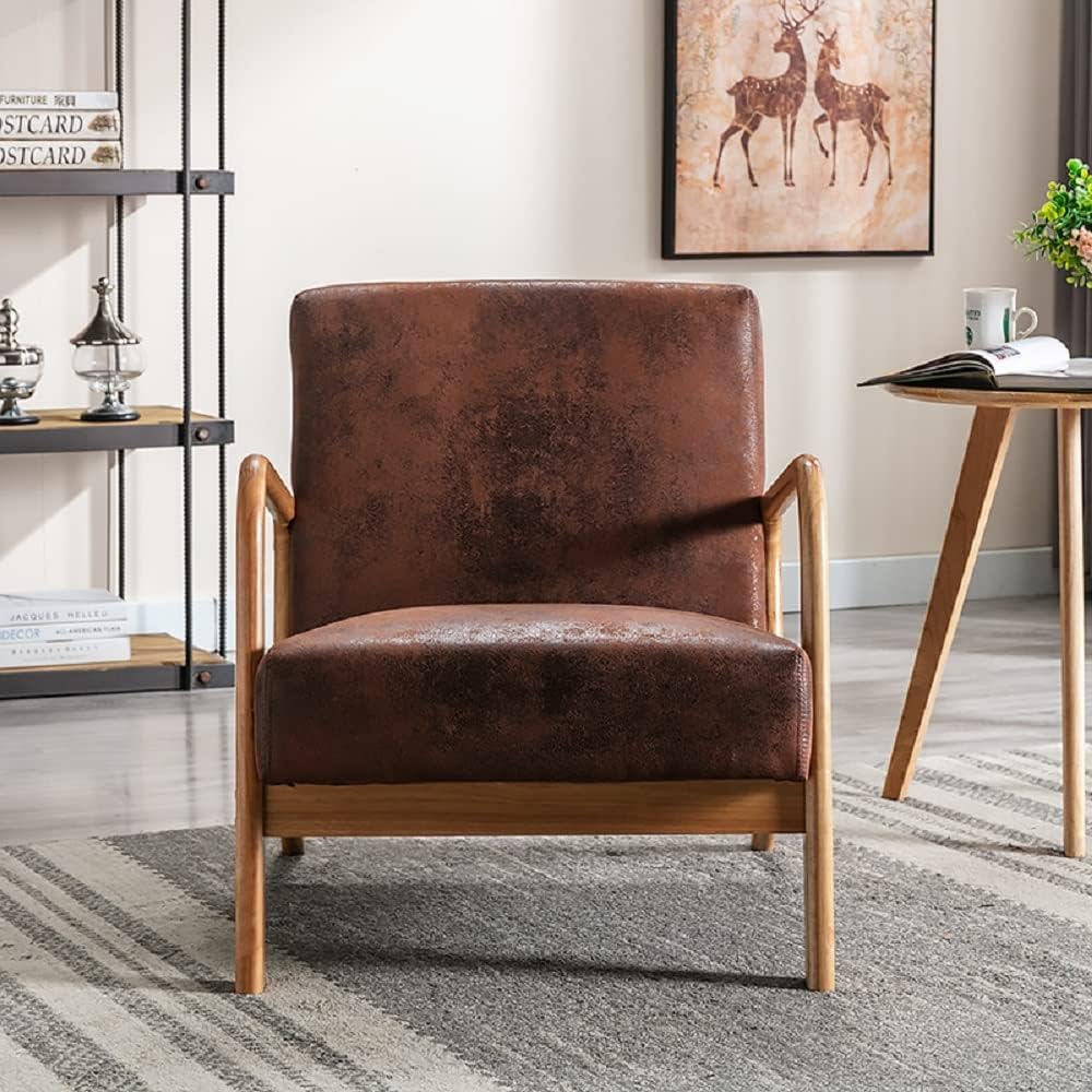 Container Furniture Direct Classic Comfortable Reading Small Modern Boho Microfiber Upholstered Lounge Armchair for Living Room, Reading, Bedroom, Office, and Small Spaces in Brown