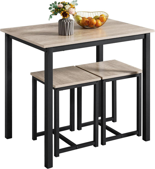 Yaheetech 3 Piece Dining Table Set - Kitchen Table & Chair Sets for 2 - Compact Table w/ 2 Stools & Space Saving Design for Dining Room Living Room Kitchen, Gray