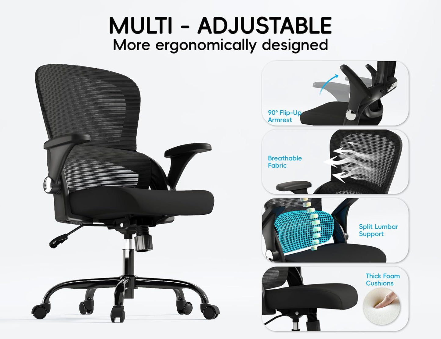 TRALT Office Chair - Ergonomic Office Chair with Back Support, Home Office Desk Chairs, 330lbs Wide Seat Big and Tall Office Chairs, Comfy Desk Chair for Work, Study, Office, Gaming (Black)