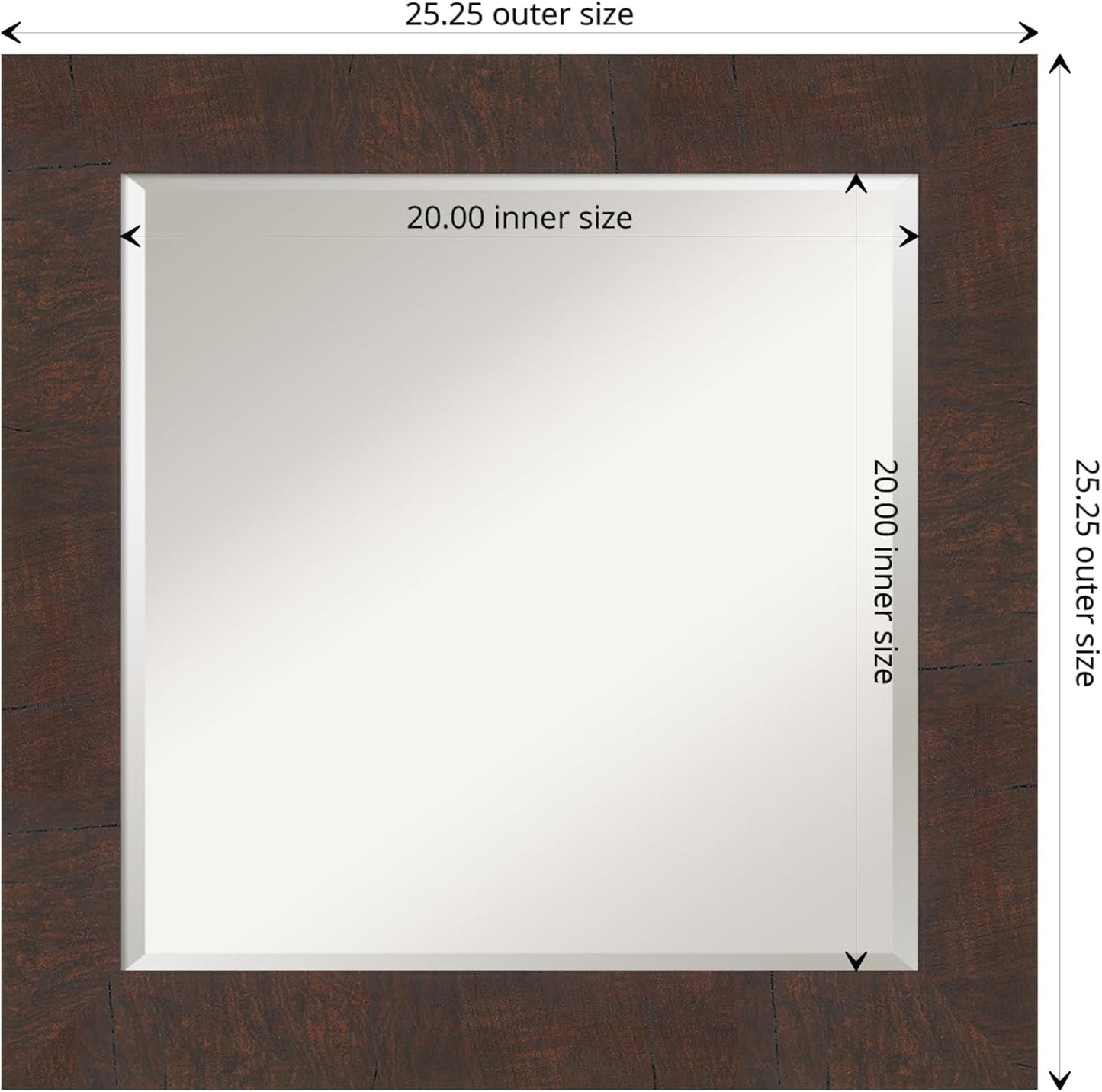 Amanti Art Brown Bathroom Mirror for Over Sink, 25x25 Wildwood Brown Square Vanity Mirror, Medium Rustic Farmhouse Frame, Hangs Horizonally and Vertically, Bathroom Wall Decor, Beveled Edge