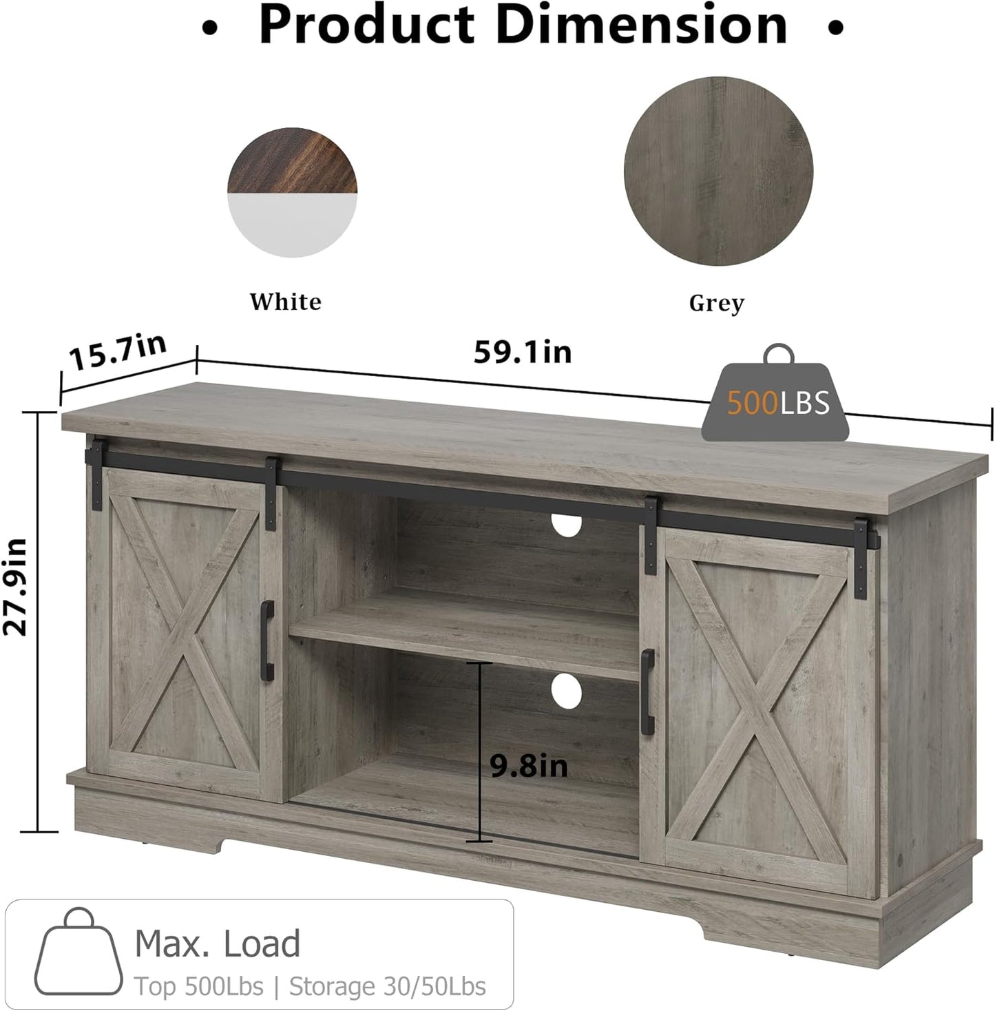 GarveeHome Farmhouse Tv Stand for 65 Inches TVs, Entertainment Center with Sliding Barn Doors and Adjustable Shelf, Modern Media TV Console TV Stand Table for Living Room, Bedroom, Grey