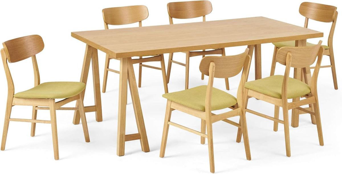 Christopher Knight Home Anthony Mid-Century Modern 7 Piece Dining Set, Green Tea and Natural Oak