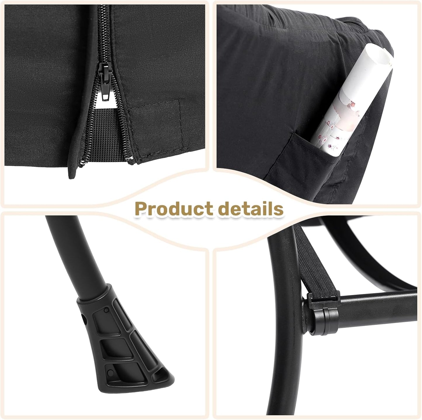 HollyHOME Lazy Chair with Foldable Ottoman,Accent Comfy Lounge Arm Chair and Folding Footrest Stool Set,Leisure Sofa Reading Chair and Footstool for Living Room,Bedroom, Dorm,Peachskin Fabric Black