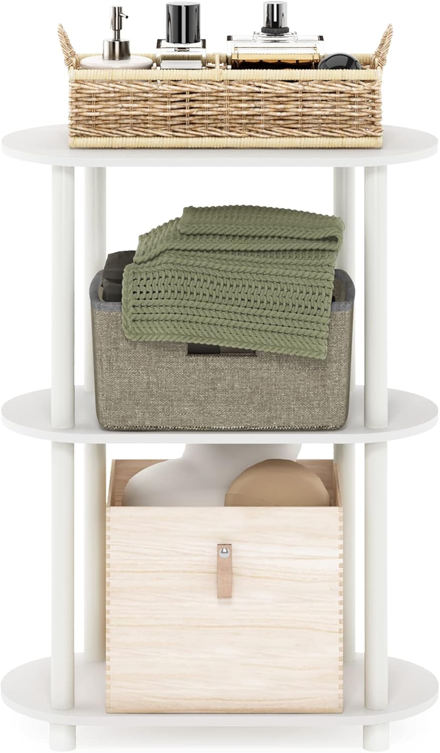 Furinno Turn-N-Tube No Tools 3-Tier Modern Oval Side Display Rack, White/Virgin White