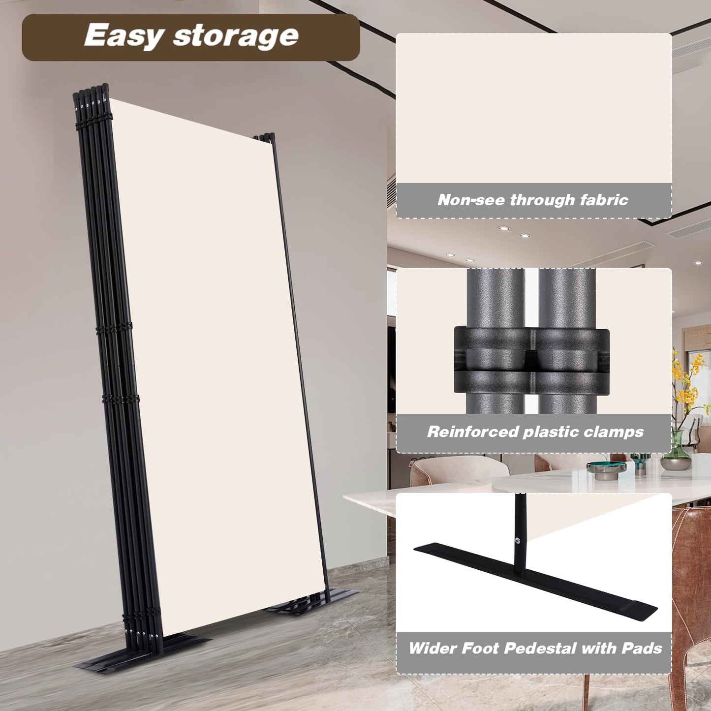 Room Divider, 6 Panel Folding Privacy Screens with Wider Support Feet, 6 Ft Portable Room Partition for Room Separator, 204" W X 71" H, Beige