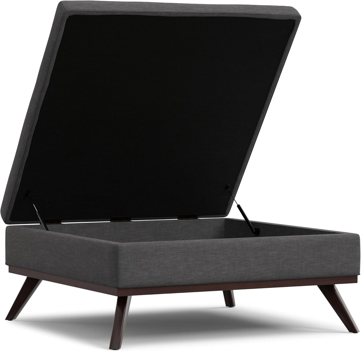 SIMPLIHOME Owen 40 inch Wide Mid Century Modern Square XL Coffee Table Storage Ottoman in Slate Grey Polyester Fabric, Assembled, for The Living Room, Entryway and Family Room