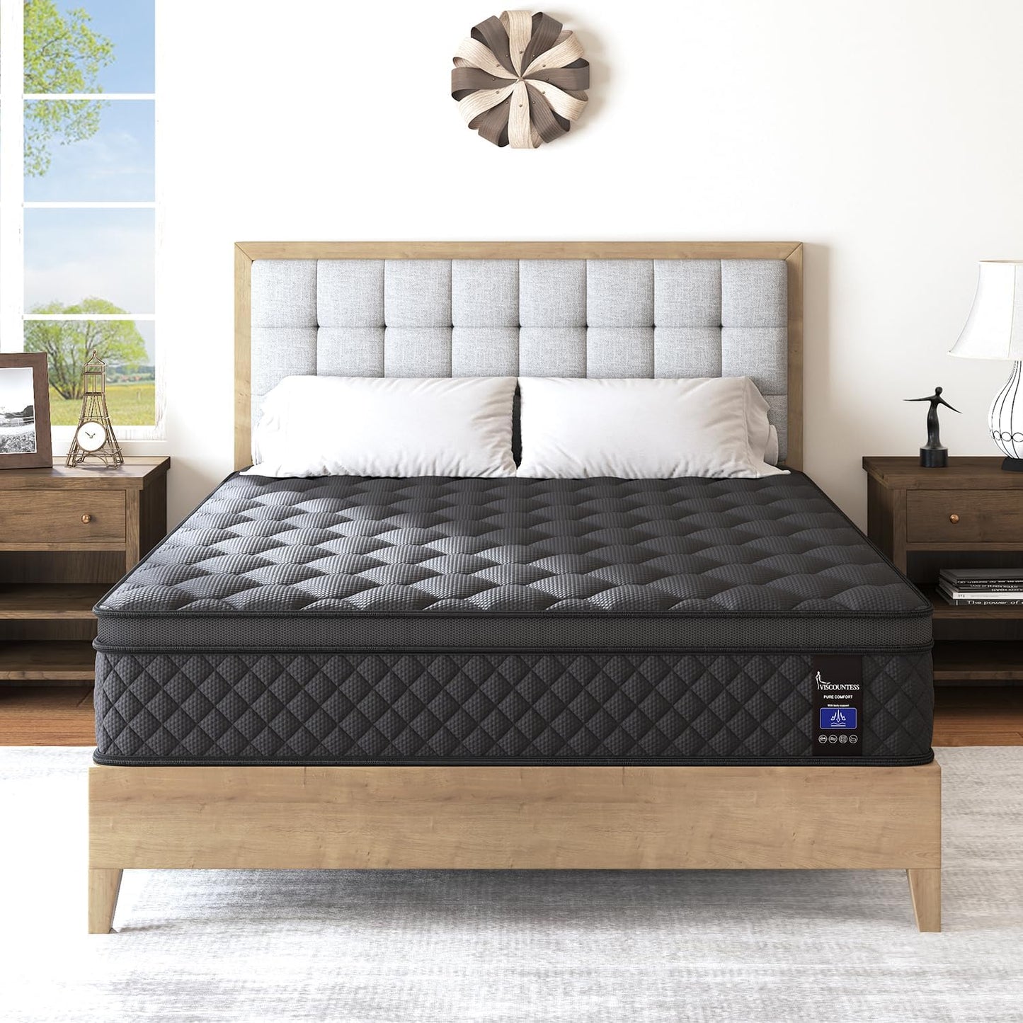 Full Hybrid Mattress, 14 Inch Medium Mattresses Euro Top for Back & Lumbar Support, 100 Night Trial, Individual Pocket Spring Bed for Motion Isolation & Pressure Relief Black