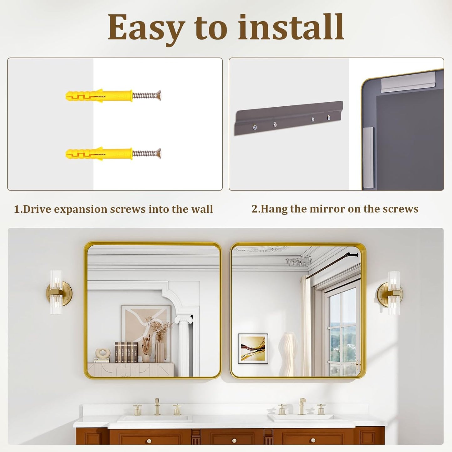 30"x 30" Gold Bathroom Mirror - Aluminum Framed Wall Mirror, Bathroom Wall Mounted Vanity Mirror, Modern Bathroom Mirror, Bedroom, Living Room Wall Mirror, Hang Horizontally or Vertically