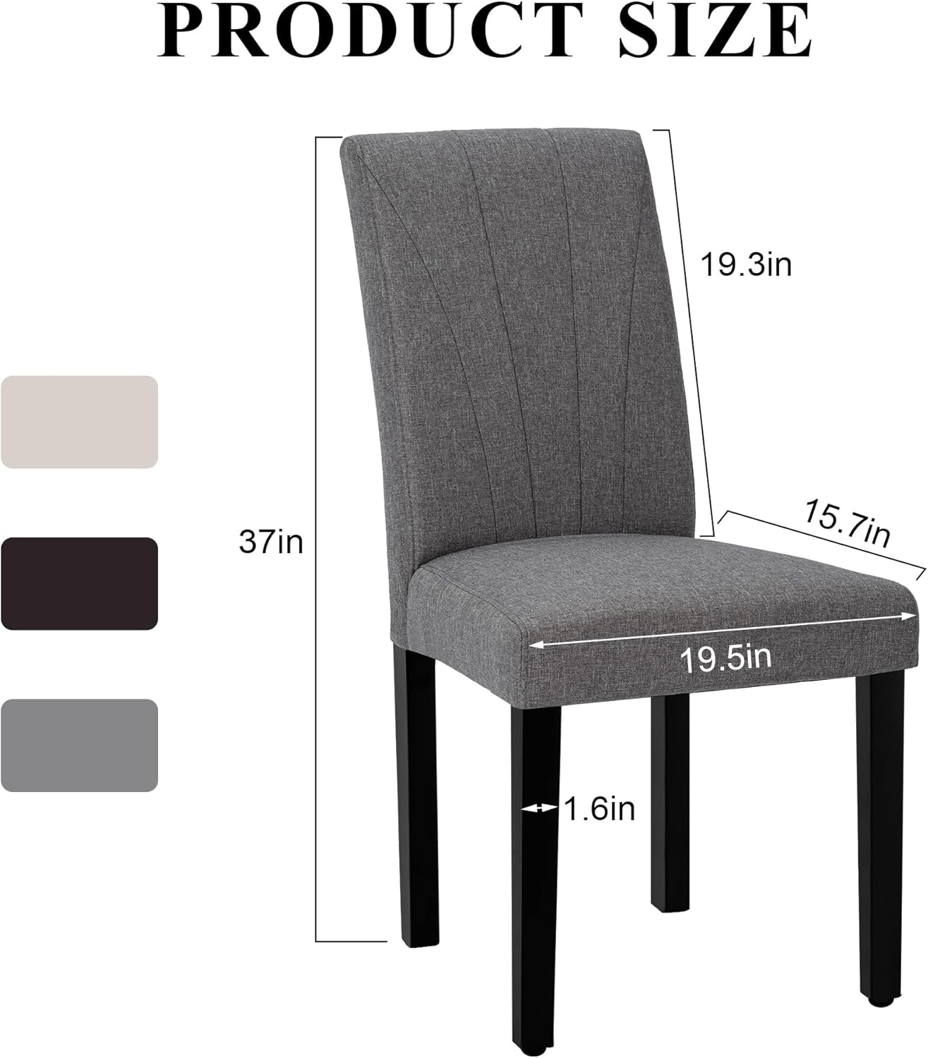 VECELO Upholstered Dining Chairs Set of 4, Modern Fabric and High Back & Solid Wood Legs, Parsons for Kitchen/Living Room- Dark Gray