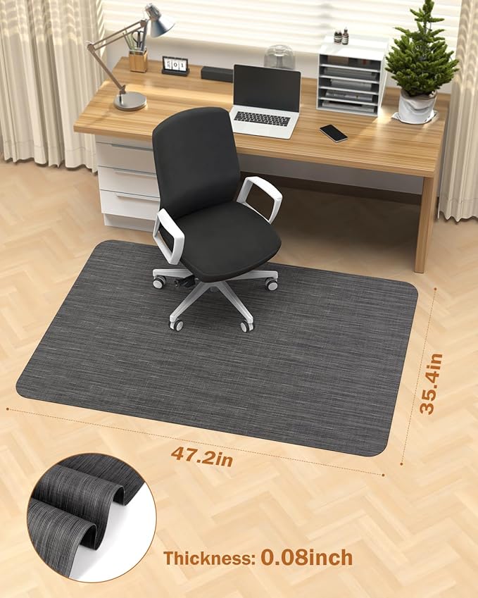 Blvornl Office Chair Mat for Hardwood Floor, 35.4"*47.2" Desk Computer Mat for Hard Wood, Large Anti-Slip Hard Floor Protector Rolling Chair Mat, PVC Desk Rug for Office Black