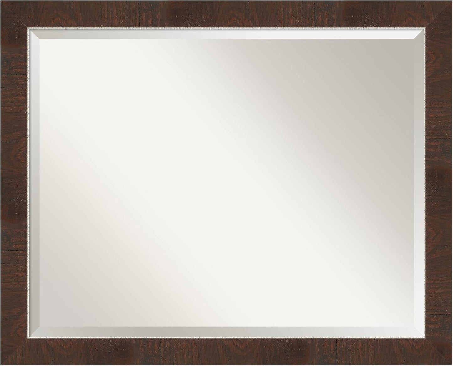 Amanti Art Brown Bathroom Mirror for Over Sink, 25x31 Wildwood Brown Narrow Rectangle Vanity Mirror, Large Rustic Farmhouse Frame, Hangs Horizonally and Vertically, Bathroom Wall Decor, Beveled Edge