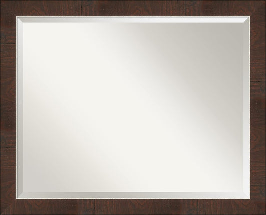 Amanti Art Brown Bathroom Mirror for Over Sink, 25x31 Wildwood Brown Narrow Rectangle Vanity Mirror, Large Rustic Farmhouse Frame, Hangs Horizonally and Vertically, Bathroom Wall Decor, Beveled Edge