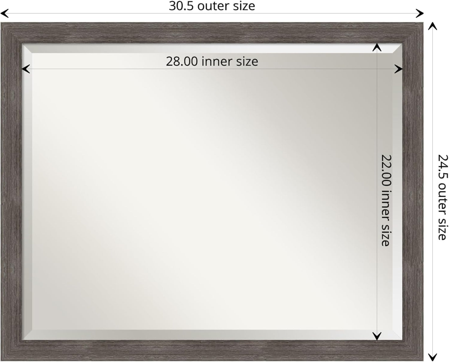 Amanti Art Grey Wall Mirror 25x31 Pinstripe Lead Grey Rectangle Bathroom Mirror for Wall Decor Living Room, Large Modern Wood Frame, Hangs Horizonally and Vertically, Bathroom Decor, Beveled Edge