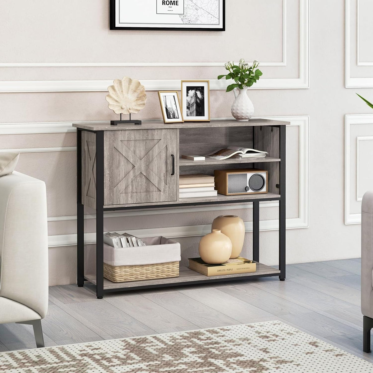 41" Console Table with Storage Cabinet, Sofa Table with Storage Shelves, Coffee Bar Table, Sofa Entryway Tables for Entry Way, Behind Couch Table for Living Room Hallway, Gery