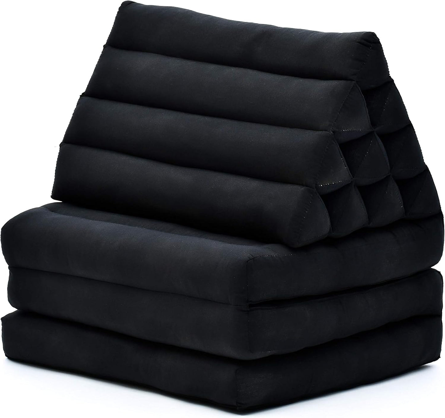 Leewadee 3-Fold Mat with Triangle Cushion – Comfortable TV Pillow, Foldable Mattress with Cushion Made of Eco-Friendly Kapok, 67 x 21 inches, Black