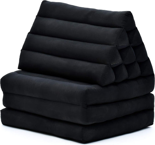 Leewadee 3-Fold Mat with Triangle Cushion – Comfortable TV Pillow, Foldable Mattress with Cushion Made of Eco-Friendly Kapok, 67 x 21 inches, Black