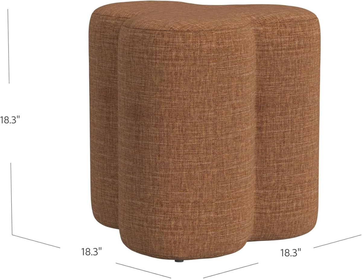 HomePop Upholstered Clover Shaped Ottoman (No Lid, Seat Only) Home Décor | Foot Rest Pouf – Rust Orange Chenille