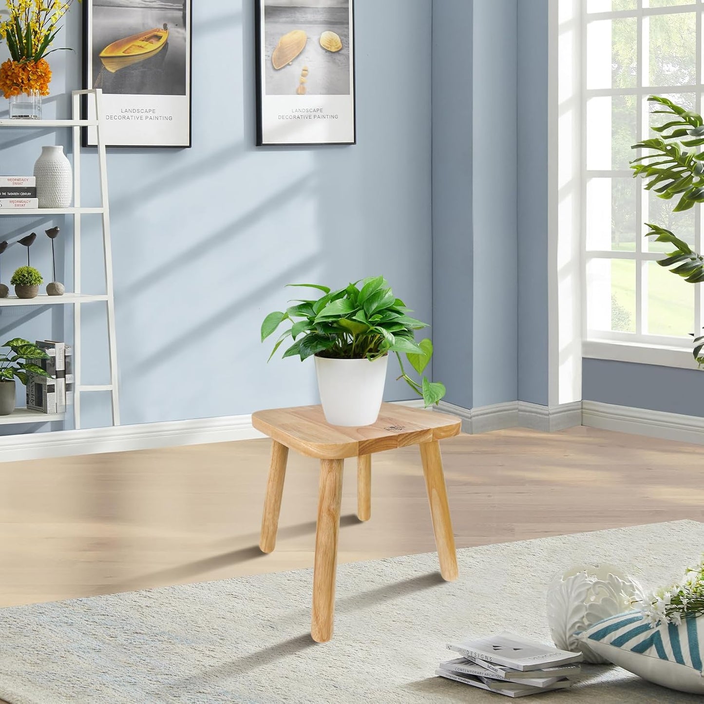 BEE&OAK Wooden Step Stools for Adults, Solid Rubber Wood Non-Slip Step Foot Stool, Heavy Duty 300 lbs One Step Stool for Bedroom, Bathroom, Kitchen,Outdoor (Natural, 11" (D) x 11"(W) x 11.8"(H))