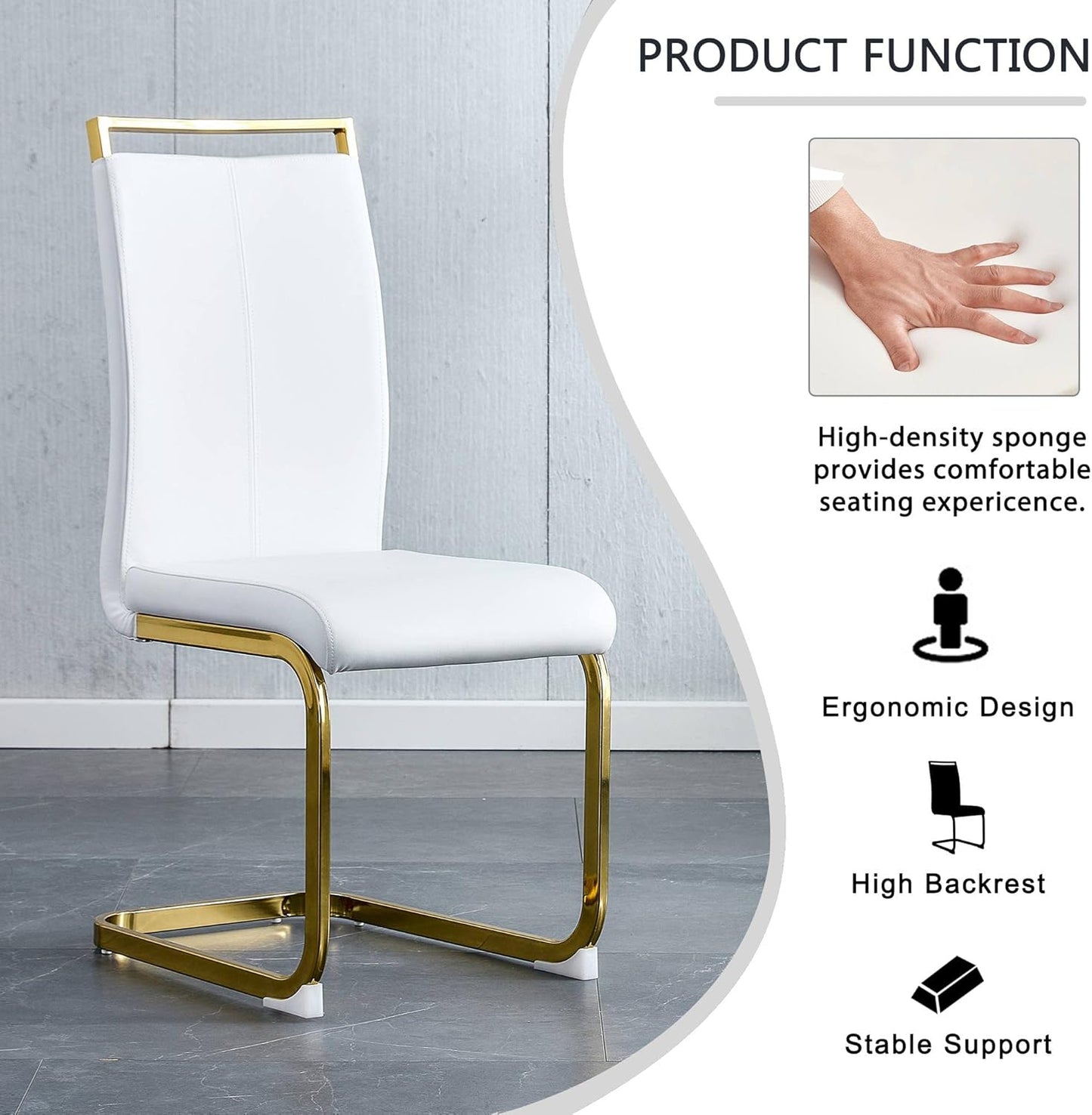 Dining Chairs Set of 8, Faux Leather with Plated Chrome Metal Frame, Modern Kitchen Chairs with Padded Seat High Back for Dining Room, Kitchen, Living Room