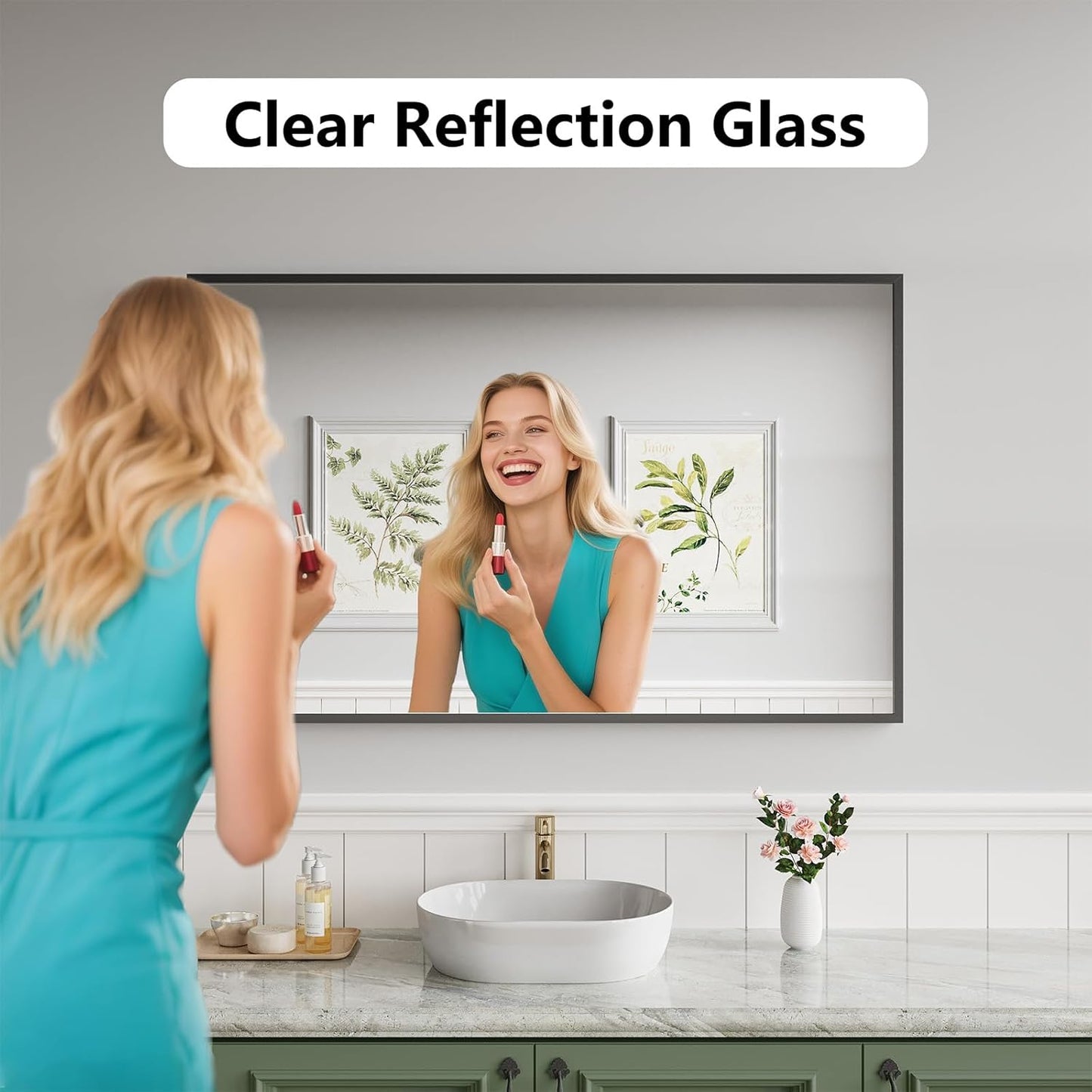Koonmi Bathroom Mirror 30x48 Black Bathroom Wall-Mounted Mirrors, Modern Vanity Mirror for Bedroom, Living Room, Aluminum Alloy Frame Allow to Hang Horizontally or Vertically