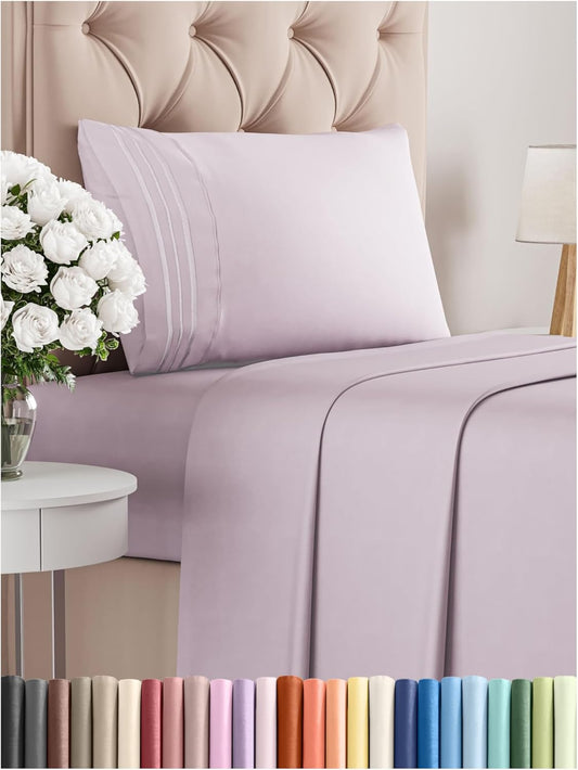 Twin XL Size 3 Piece Sheet Set - Comfy Breathable & Cooling Bed Sheets Set - Hotel Luxury Bedding for Women, Men, Kids, Teens, Boys & Girls - Deep Pockets and Wrinkle Free - Oeko-Tex - Light Lavender